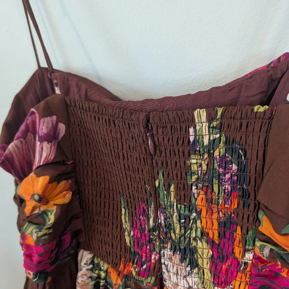 Maeve Floral Brown Mini Dress Size M - Picture 8 of 12